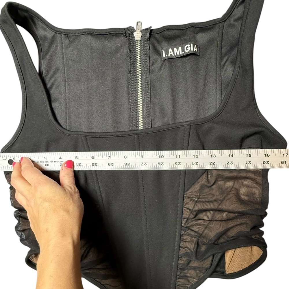 I.AM.GIA Black Corset Crop Top with Mesh Panels – Estimated Large - Picture 4 of 6